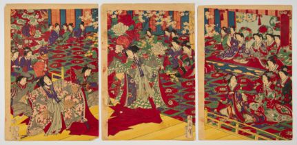 Chikanobu, Dancing, Original Japanese Woodblock Print
