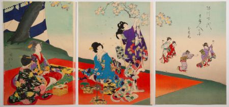 Chikanobu, Sakura, Original Japanese Woodblock Print