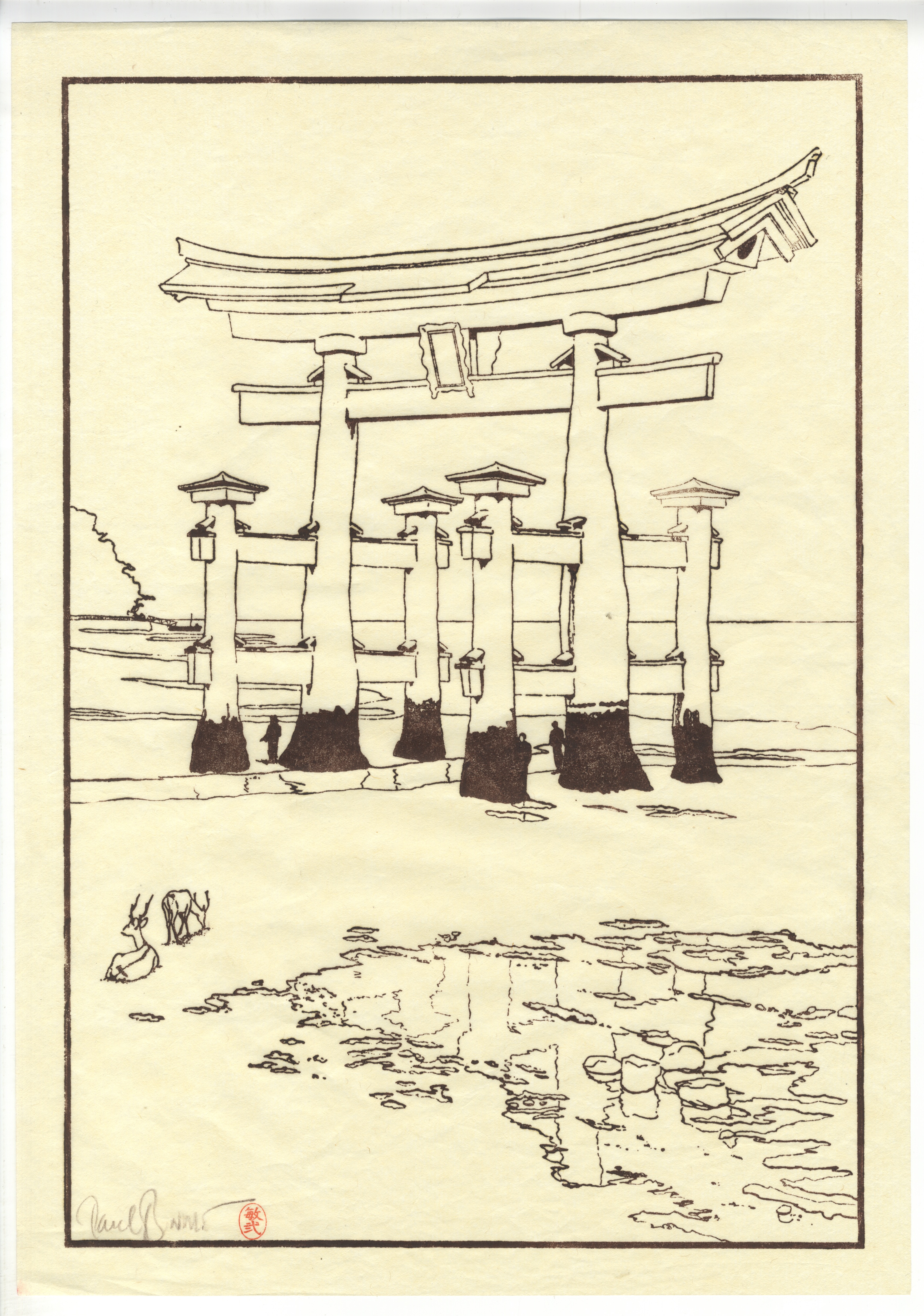 Paul Binnie, Torii Gate, Original Woodblock Print