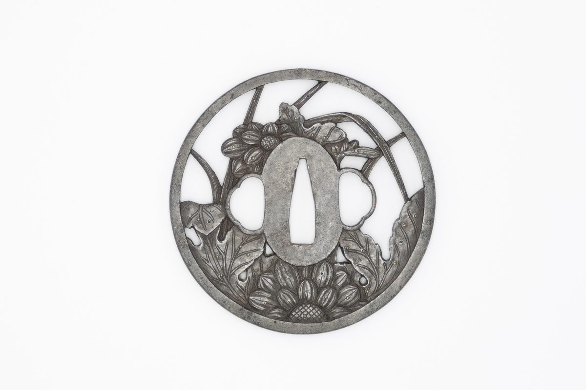 Iron Tsuba, Chrysanthemum, Japanese Sword Fitting - Image 2 of 2