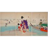 Chikanobu, Clam Digging, Japanese Woodblock Print