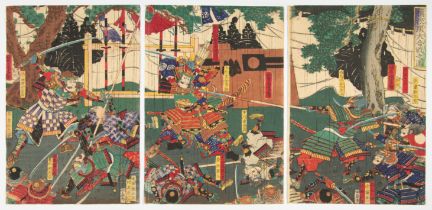 Yoshitora, Battle, Original Japanese Woodblock Print