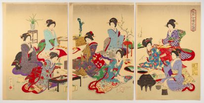 Shogetsu, Lady Etiquette, Original Japanese Woodblock Print