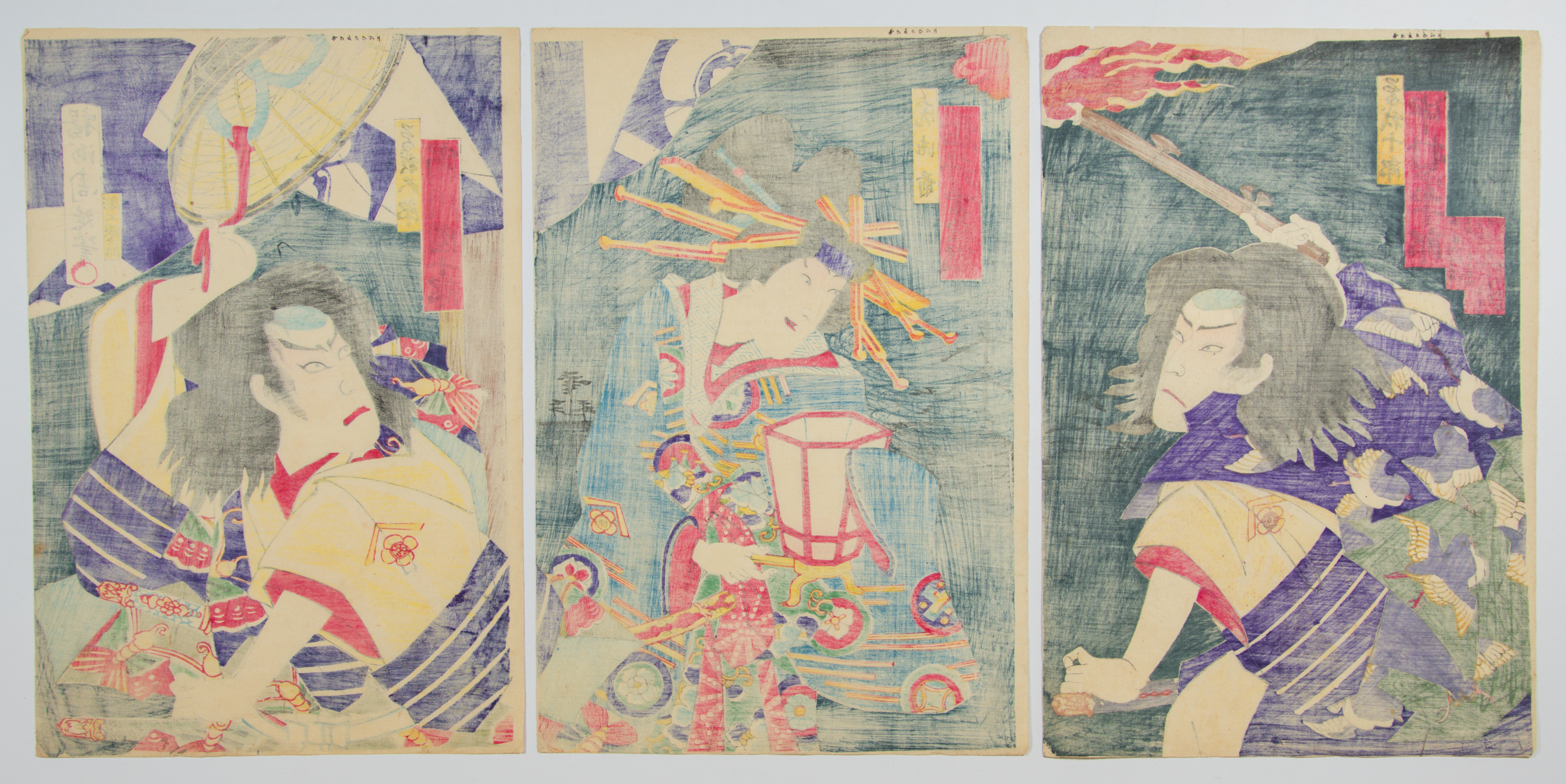 Chikanobu, Kabuki Actors, Japanese Woodblock Print - Bild 2 aus 2