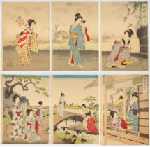Chikanobu, Set of 2, Beauty, Japanese Woodblock Print