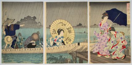 Chikanobu, Sumida, River, Japanese Woodblock Print
