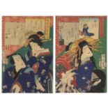 Kunichika, Set of 2, Kabuki, Japanese Woodblock Print