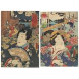 Toyokuni III, Genji, Set of 2, Japanese Woodblock Print