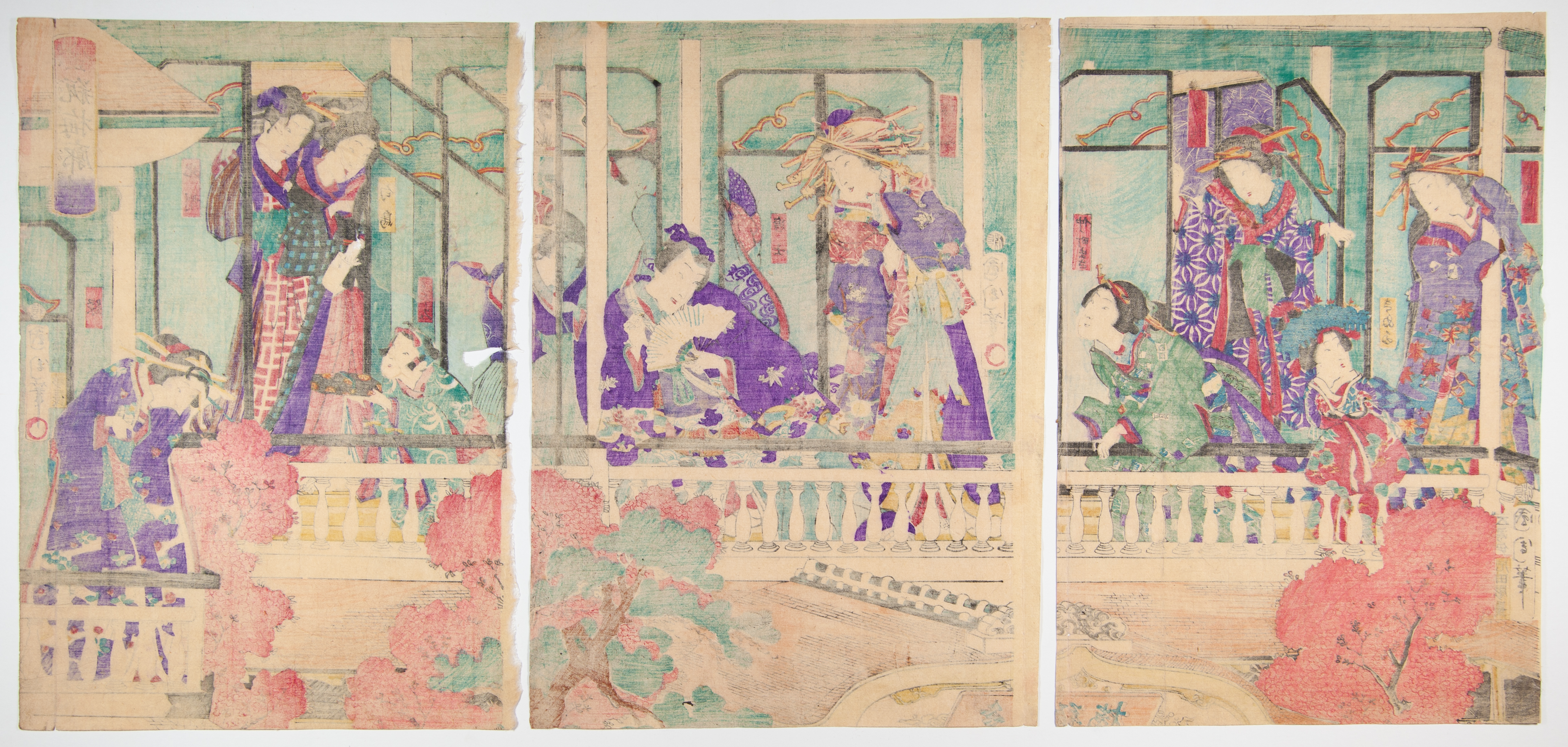 Kunichika, Pleasure Quarter, Japanese Woodblock Print - Bild 2 aus 2