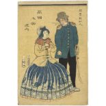 Kuniaki, Americans, Original Japanese Woodblock Print
