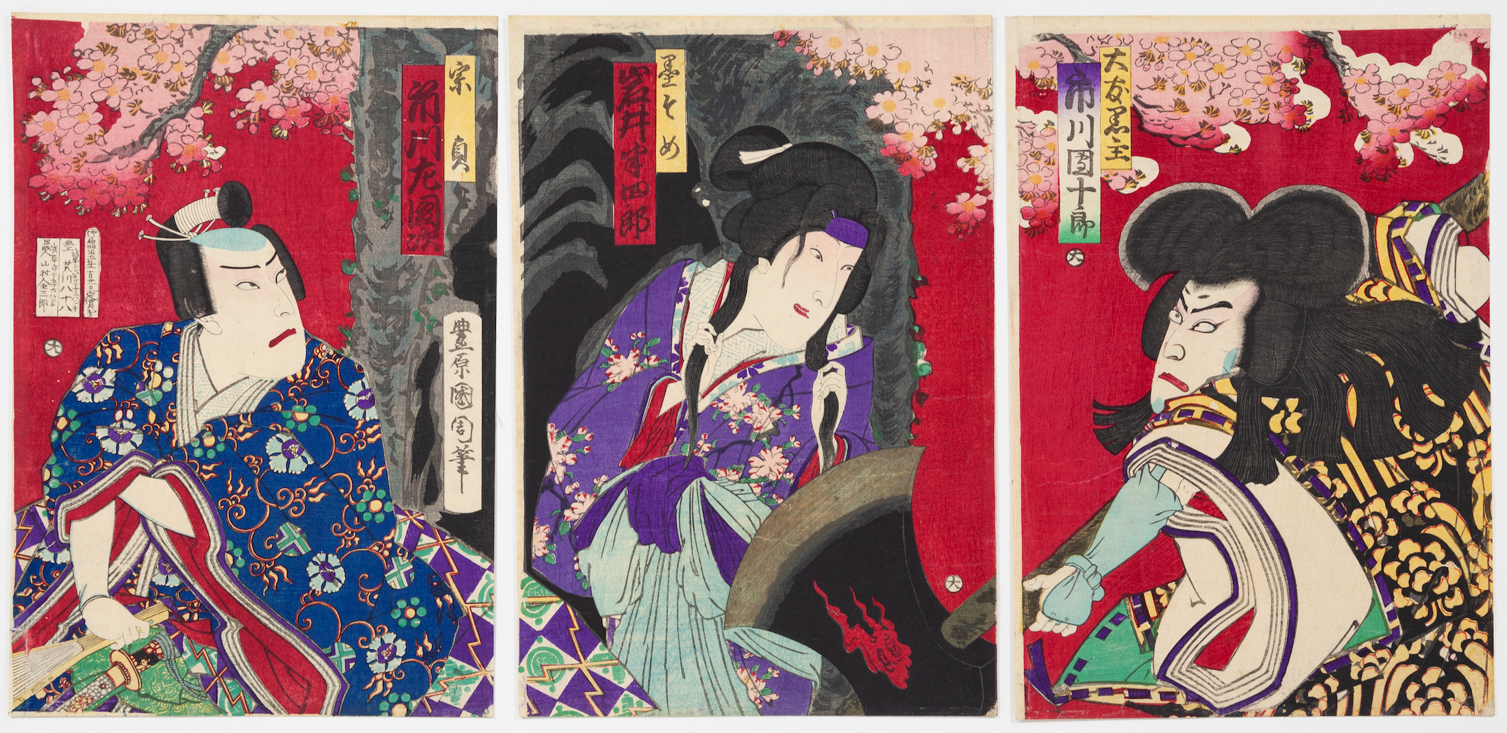 Kunichika, Kabuki, Sakura, Original Japanese Woodblock Print