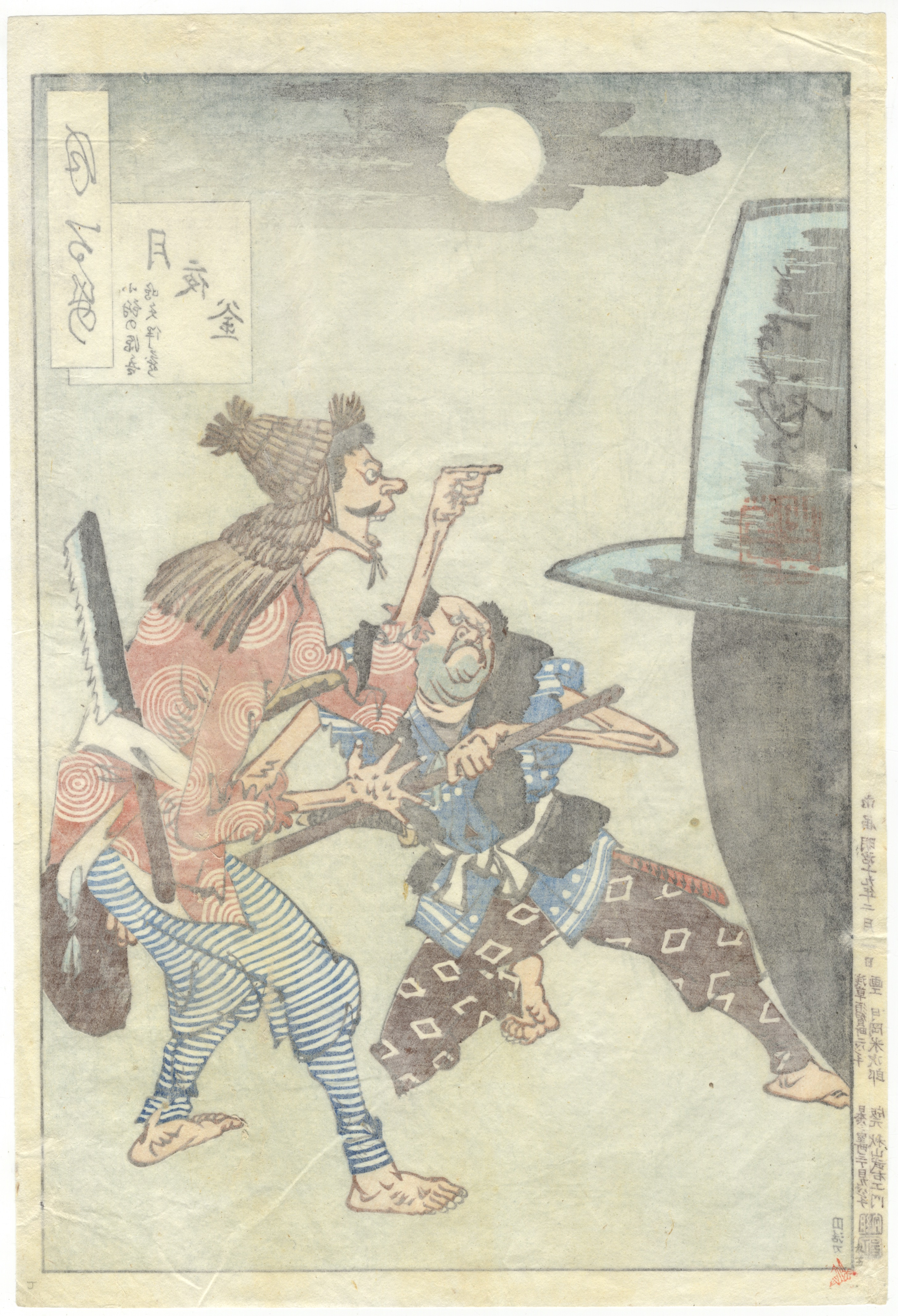 Yoshitoshi, Comic Figures, Japanese Woodblock Print - Image 2 of 2