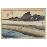 Hiroshige, Kanaya, Original Japanese Woodblock Print