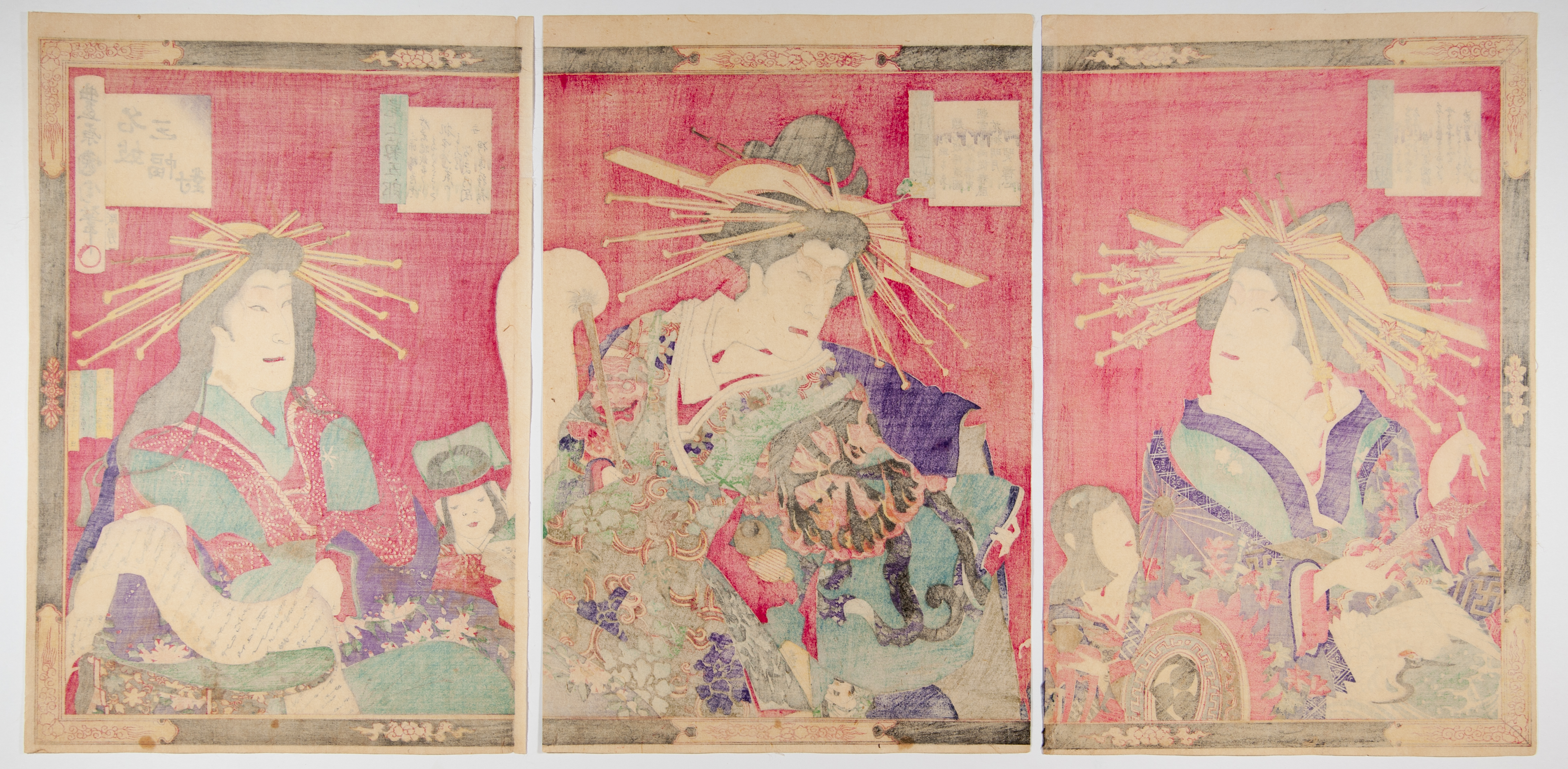 Kunichika, Courtesans, Original Japanese Woodblock Print - Image 2 of 2
