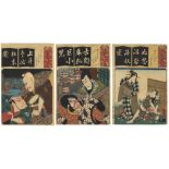 Toyokuni III, Set of 3, Kabuki, Japanese Woodblock Print