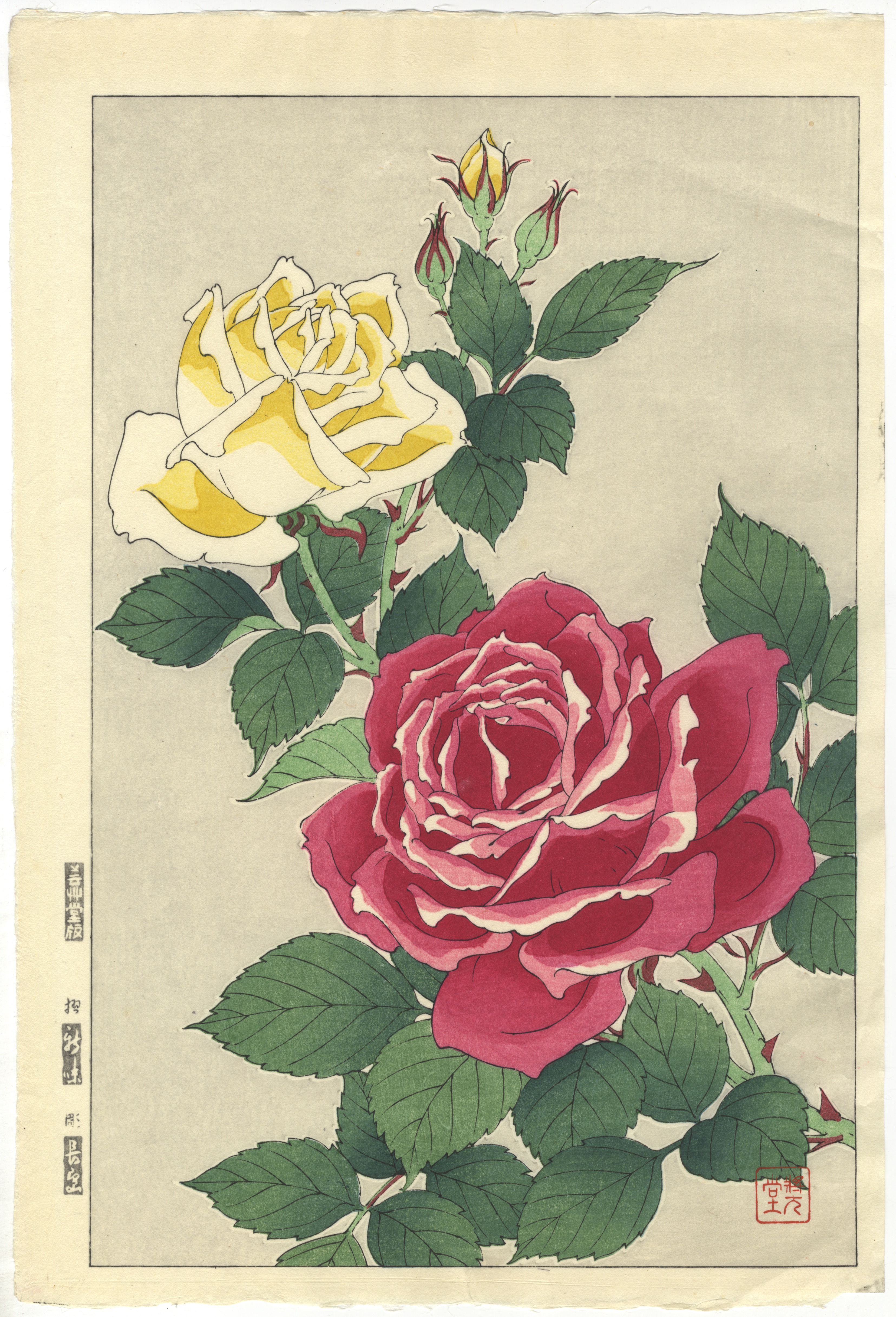 Shodo Kawarazaki, Rose, Japanese Woodblock Print