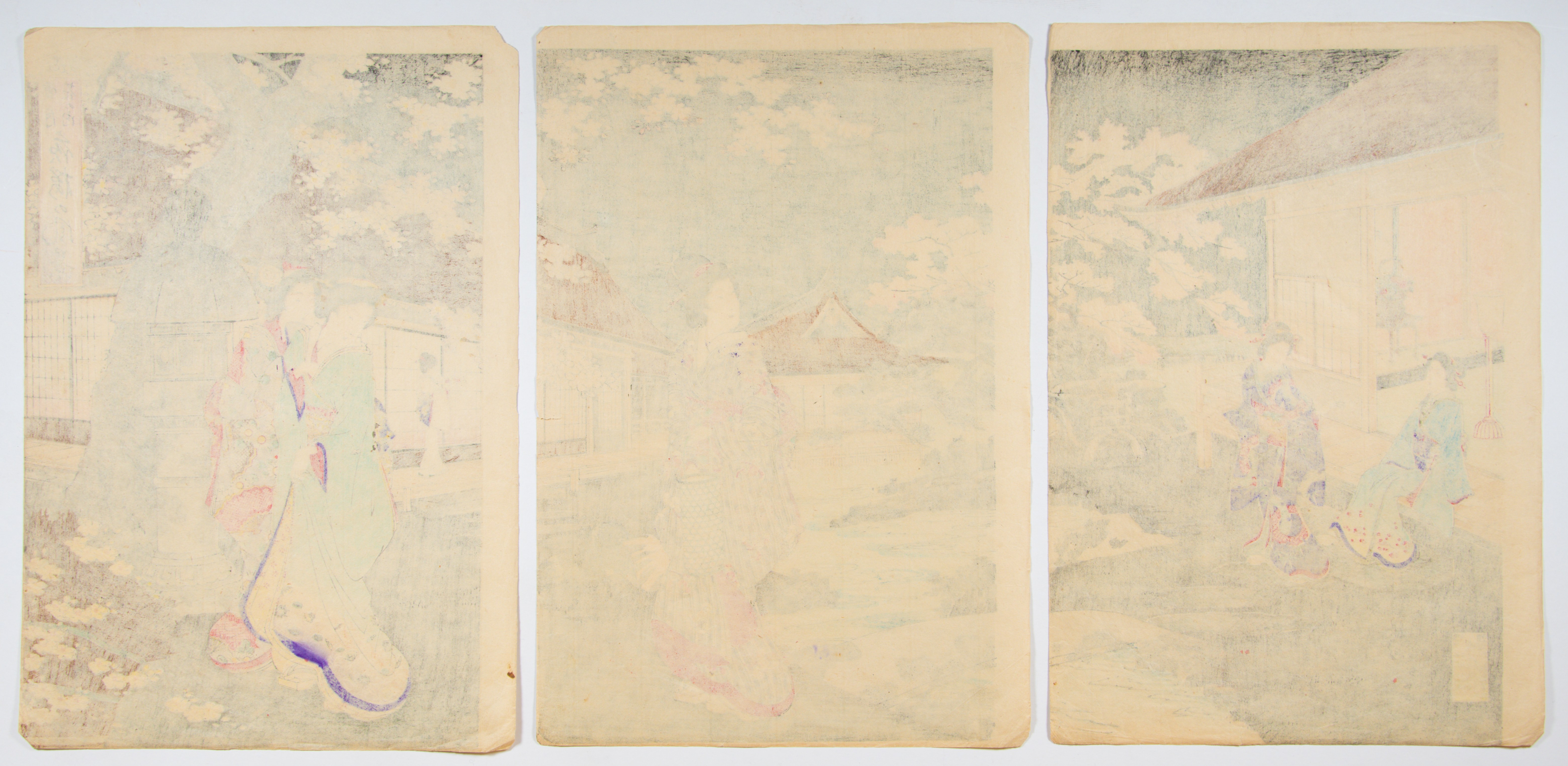 Chikanobu, Cherry Blossoms, Japanese Woodblock Print - Image 2 of 2