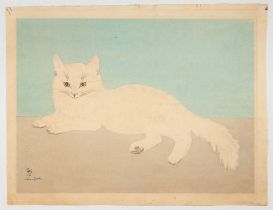 Leonard Tsuguharu Foujita, Cat, Japanese Woodblock Print