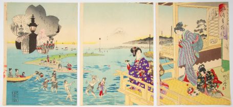 Houn Osai, Beach, Original Japanese Woodblock Print