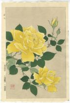 Shodo, Yellow, Rose, Original Japanese Woodblock Print