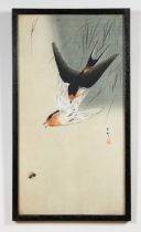 Koson Ohara, Swallows, Original Japanese Woodblock Print