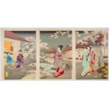 Chikanobu, Cherry Blossoms, Japanese Woodblock Print