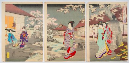 Chikanobu, Cherry Blossoms, Japanese Woodblock Print