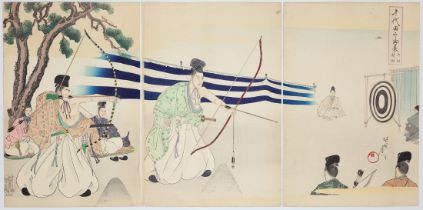 Chikanobu, Archery, Original Japanese Woodblock Print