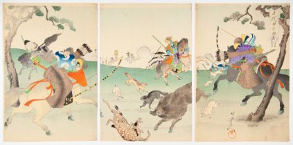 Chikanobu, Hunting, Original Japanese Woodblock Print