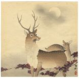 Koson Ohara, Deer, Maple Leaves, Japanese Woodblock Print