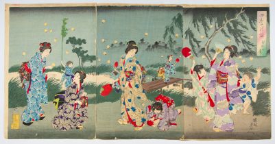 Chikanobu Yoshu, Firelflies, Japanese Woodblock Print
