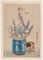 Mokuchu, Flowers, Original Japanese Woodblock Print