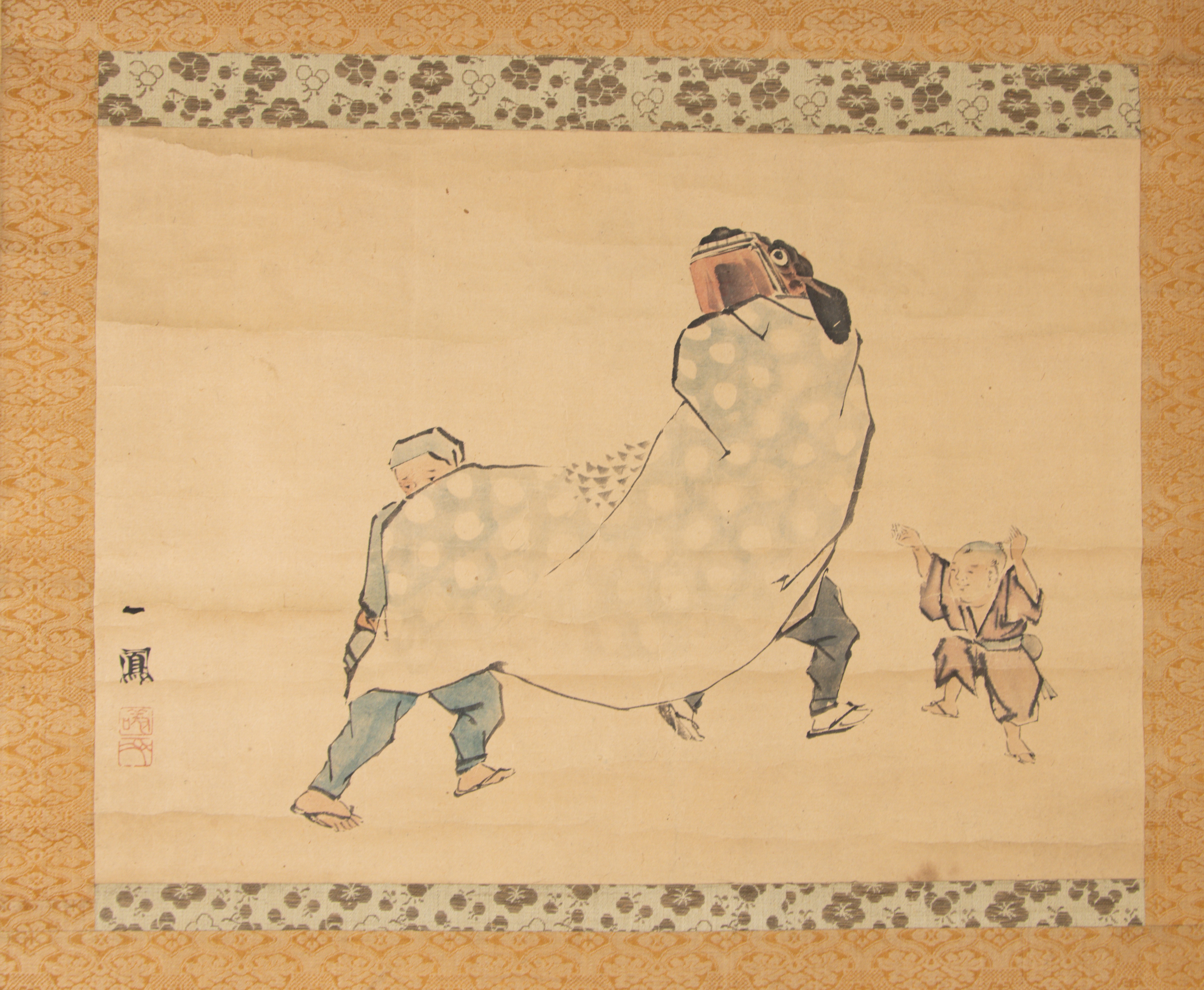 Ippo Takai, Shishi Dancing Painting on Scroll, Japanese Art - Image 2 of 2