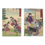 Set of 2 Meiji Woodblock Prints Depicting Beauties