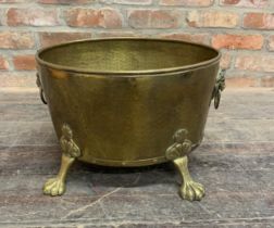 Antique Brass Paw Footed & Twin Lion Head Handled Coal Or Log Bucket. W 42cm x H 30cm.