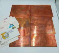 Six engraved copper first Day Cover printing plates, designed by W Ashford, with corresponding