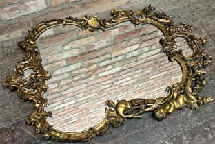 19th century giltwood and gesso rococo wall mirror, 100 x 66cm