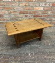 Arts and Crafts Cotswold School oak occasional table with chamfered top and exposed tenon joints,