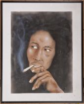 Bob Marley portrait, watercolour, framed, H 41cm x W 30.5cm