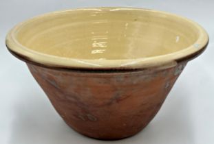 Glazed terracotta dairy bowl, 20cm high x 38cm diameter