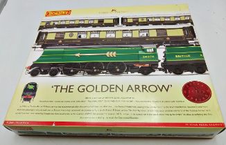 Boxed Hornby "The Golden Arrow" 00 Gauge train set. Includes original instructions.