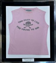 Framed Original Malcolm McLaren Sex Pistols "Too Fast To Live Too Young To Die" Pink Vest. 77cm x