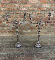 Pair Of Very Large Silver Plate Twin Branch Candelabra Candlesticks. H 70cm.