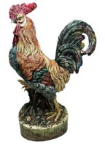 Attributed to Delphin Massier - large Majolica Cockerel stick stand, 79cm high