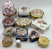 Three antique Limoges porcelain boxes, with typical gilt and floral decoration, with a collection of