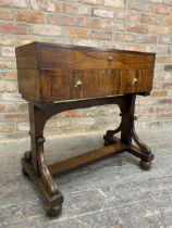 Converted regency rosewood canteen, hinged lid over single drawer, the base with twin scrolled