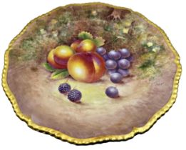 Royal Worcester hand painted porcelain cabinet plate by John Cook, fruits in a grotto setting,
