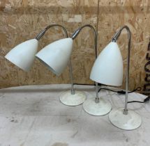 Collection Of Three Chrome Stemmed & White Shades Modernist Styled Table Lamps (3)