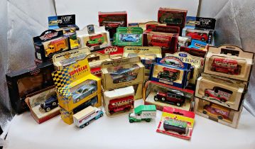 Large collection of boxed toy cars to include Corgi, Matchbox & Days Gone examples. Approx 65.