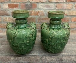 Pair of 19th century Large Chinese Green Salt Glazed Vases With Floral & Foo Dog Design. H 40cm.